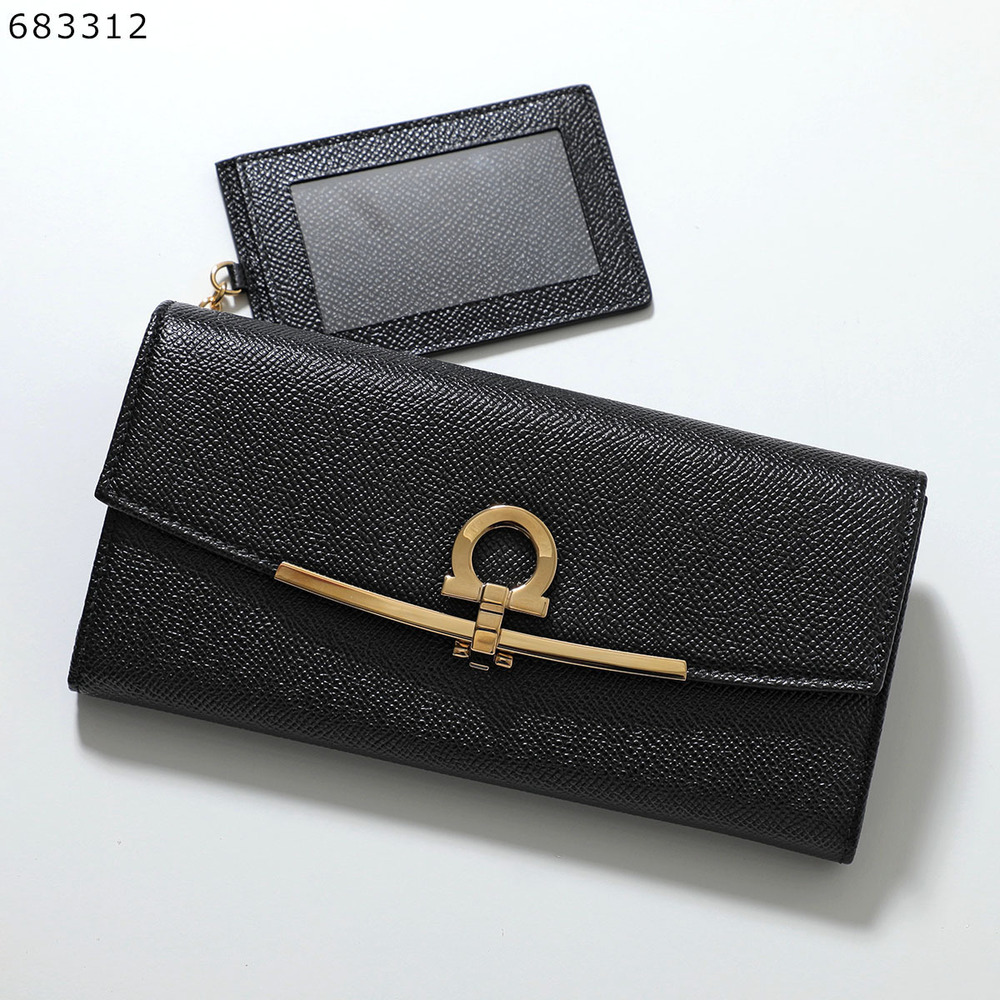Salvatore Ferragamo Bi fold Long Wallet Leather Gancini Metal Pass Case